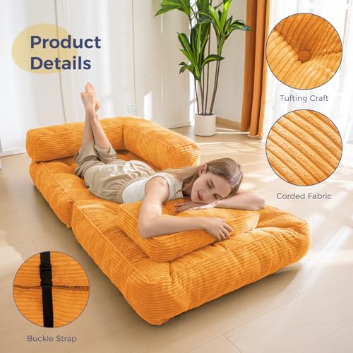 Folding Sofa Bed, L-Shaped Convertible Sleeper Couch with Armrest and Pillow, Dark Grey M375676