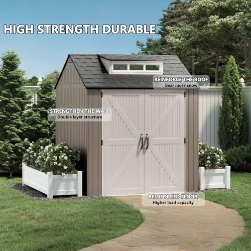 Outdoor Resin Storage Shed with Floor, Weatherproof, 7x7 FT U80308