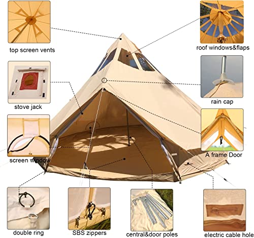 5M Star Gazer Bell Tent 4 Season Waterproof Cotton Canvas Glamping Yurt with Stove Jack Hole and Roof Windows for 6-8 Persons T8921
