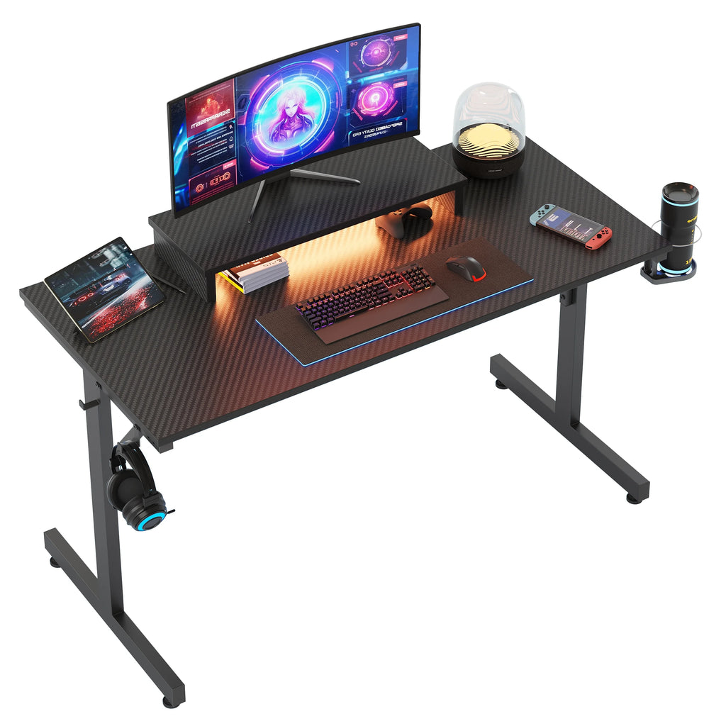 Gaming Desk with LED Lights and Monitor Stand V338893