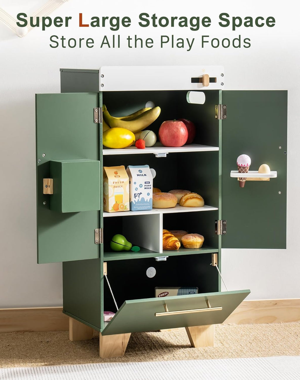 Wooden Toy Fridge Play Kitchen Set with Accessories for Kids Pretend Play N8559
