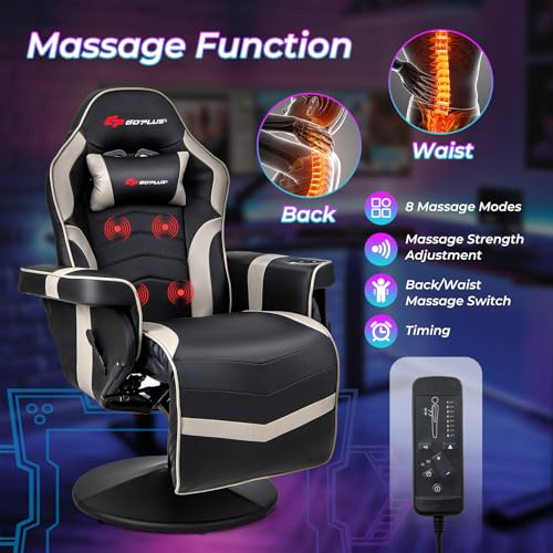 Massage Gaming Chair with Adjustable Backrest and Footrest G669073