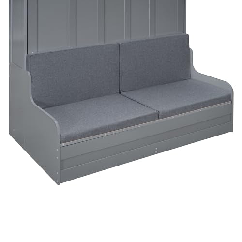 Murphy Bed Queen Size with Cushion, Foldable Sofa Bed Frame with Slat Support, White C2974