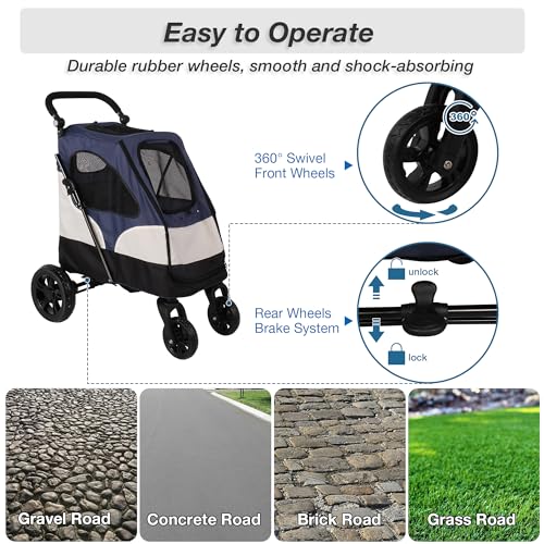 Folding Pet Stroller Cart for Medium Large Dogs with Storage Bag M937847