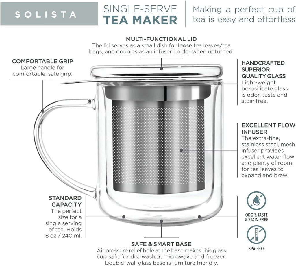Insulated Glass Tea Mug with Loose Leaf Infuser and Lid L940599