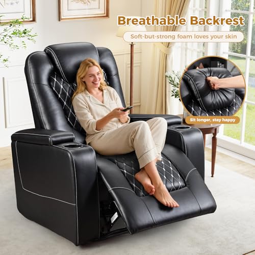 Recliner Chair with USB Ports and Cup Holders, PU Leather, Red F8675