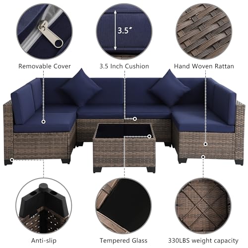 Outdoor Sectional Sofa Set with Cushions and Glass Coffee Table T1708