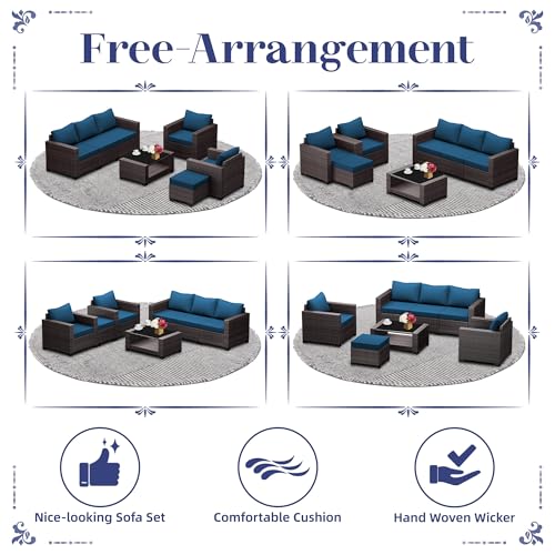 Outdoor Sectional Sofa Set with Cushions and Glass Coffee Table T1708