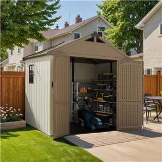 Outdoor Plastic Storage Shed with Floor, Window and Lockable Door A4787