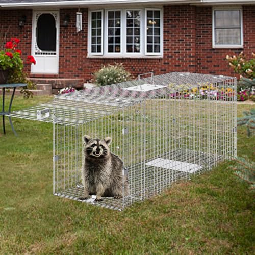 Live Animal Cage Trap 24 x 8 x 8 Inch Humane Folding Trap for Rabbits and Stray Cats W8784