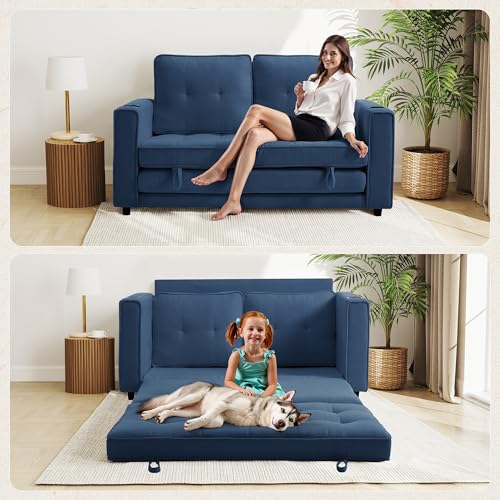 Sleeper Sofa Bed Convertible Futon for Small Spaces, Dark Blue F79197