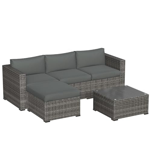 Outdoor Patio Furniture Set with Glass Tea Table, PE Rattan Wicker, Washable Cushions, Grey K8525