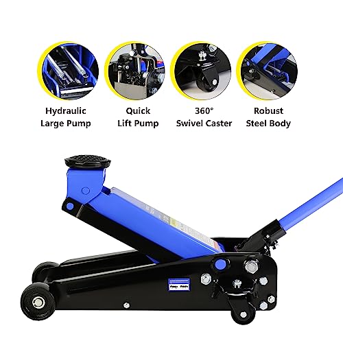 Heavy Duty Hydraulic Floor Jack, Low Profile Steel Racing Jack, 2 Ton Capacity, Blue H1350