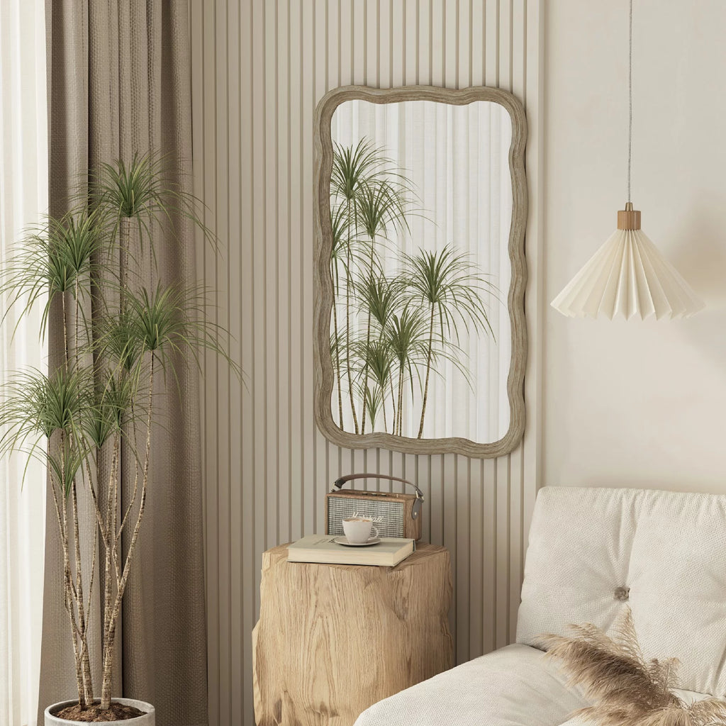Curved Wood Frame Accent Mirror, Farmhouse French Country Wall Mirror, Rectangle 23.5" x 38" D47892