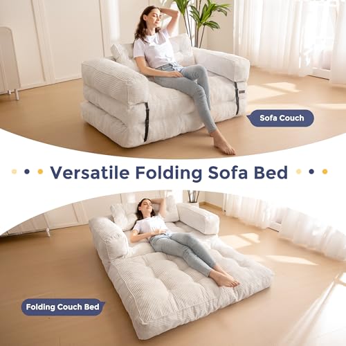 Folding Sofa Bed, L-Shaped Convertible Sleeper Couch with Armrest and Pillow, Dark Grey M375676