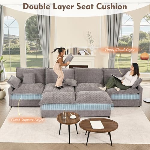 U Shaped Modular Sectional Sofa with Ottoman, Chenille, Black Z16537
