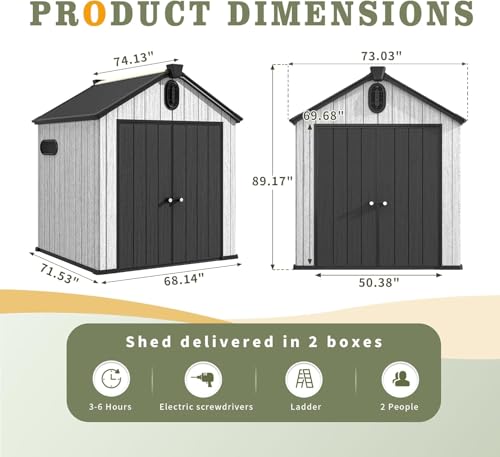 Outdoor Storage Shed 6x6 FT Resin Plastic with Floor Air Vents and Lockable Doors Q7357
