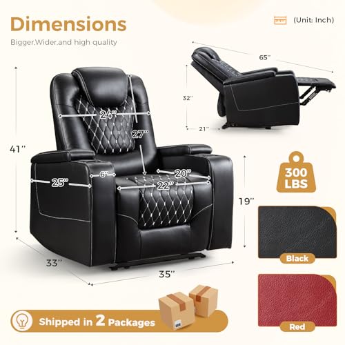 Recliner Chair with USB Ports and Cup Holders, PU Leather, Red F8675