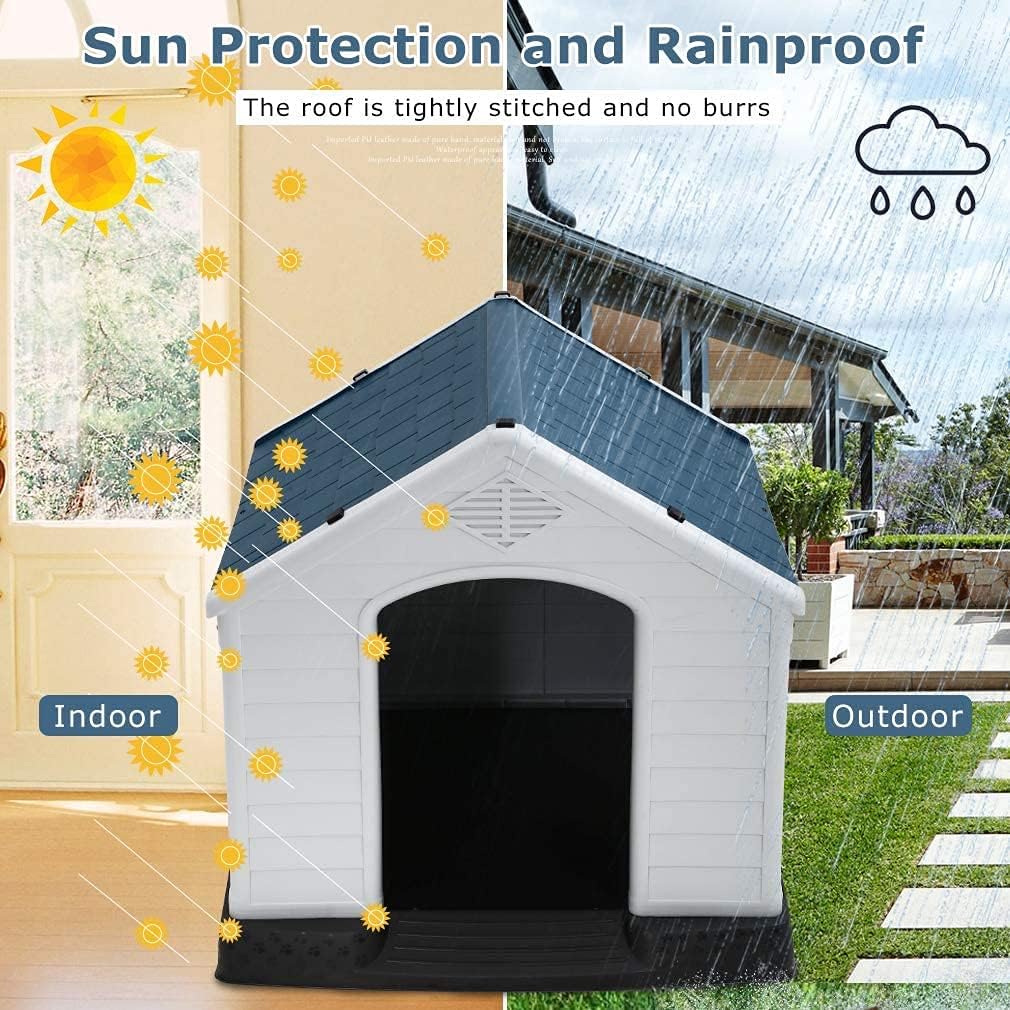 Large Plastic Dog House Indoor Outdoor Pet Kennel with Air Vents, 39 Inch High G572030