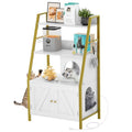 DWVO Cat Litter Box Enclosure with Shelves Storage, Cat Litter Box Furniture Hidden with Charging Station and Hooks, Wooden Cat Cabinet Washroom Furniture for Most of Litter Box, Gold White