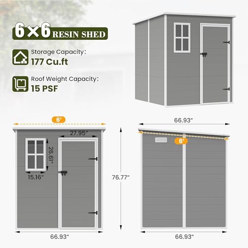 Outdoor Storage Shed 6 x 6 FT Resin Garden Shed with Lockable Door U891