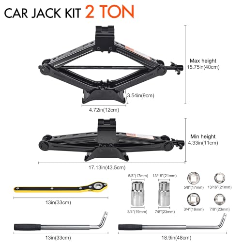 Car Jack Kit 2 Ton with Lug Wrench Tire Changing Tool for Car SUV E194