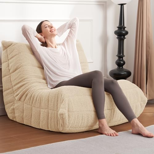 Bean Bag Chair for Adults with Memory Foam, Black Plush X409228