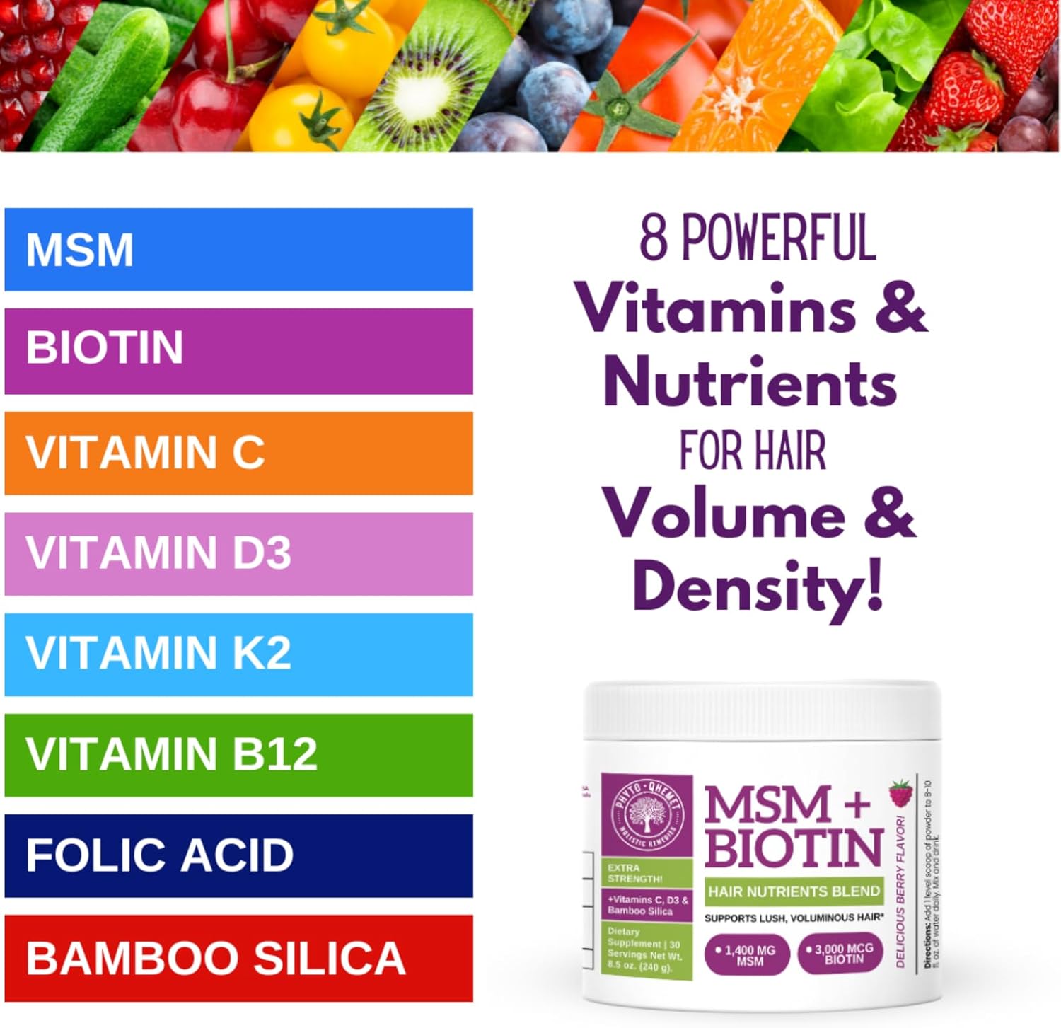 MSM + Biotin Hair Nutrient Blend Powder for Hair Volume and Health, 8.5 oz G5315