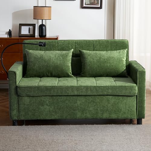 3 in 1 Convertible Sleeper Sofa Bed with USB Ports, Reversible Backrest, Brown C746