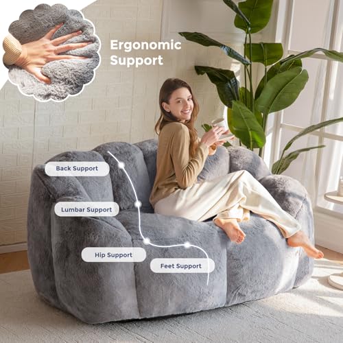 Floral Shaped Bean Bag Sofa for Adults, Faux Fur Floor Chair, Beige U8616