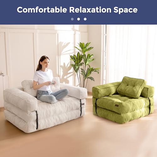 Folding Sofa Bed, L-Shaped Convertible Sleeper Couch with Armrest and Pillow, Dark Grey M375676