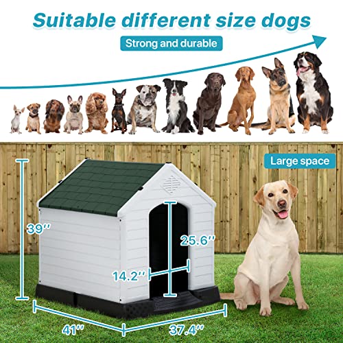 White Large Dog House Indoor Outdoor Waterproof Plastic Pet Shelter Kennel with Elevated Floor S1257