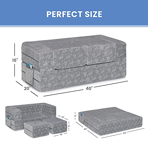 Convertible Sofa & Play Set for Kids and Toddlers with 2 Ottomans, Grey J8536