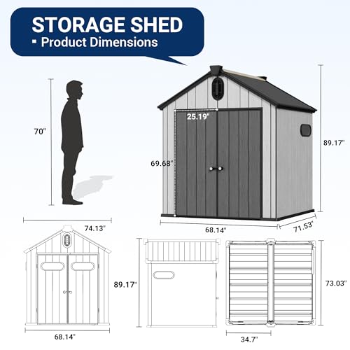 Outdoor Resin Storage Shed with Air Vents and Lockable Door X72953