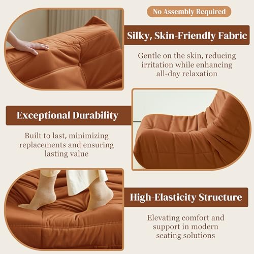Bean Bag Chair for Adults, Suede & Microfiber Corner Lounge Sofa, 3-Seater, Beige F9802