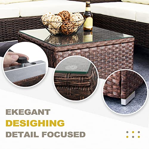 Outdoor Wicker Patio Side Table with Glass Top P11489