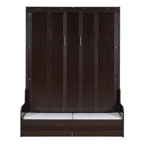Murphy Bed Queen Size with Cushion, Foldable Sofa Bed Frame with Slat Support, White C2974