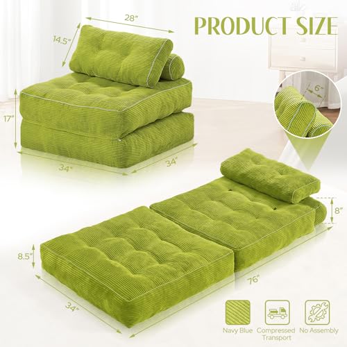 Folding Sofa Bed with Dual Pillow and Handle, Convertible Sleeper Chair, Black M821
