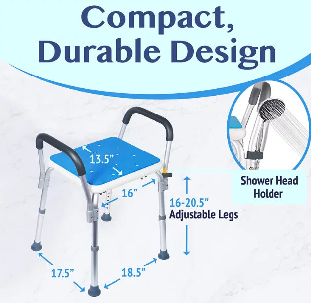 Padded Seat Shower Chair Bench for Seniors with Tote Bag and Handles X7879