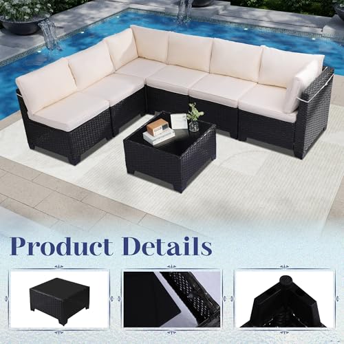 Outdoor Sectional Sofa Set with Cushions and Glass Coffee Table T1708