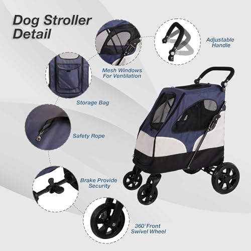 Folding Pet Stroller Cart for Medium Large Dogs with Storage Bag M937847