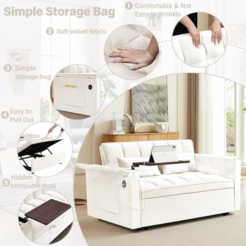 Convertible Sofa Bed, 3 in 1 Velvet Sleeper with Adjustable Backrest, Gray K13376