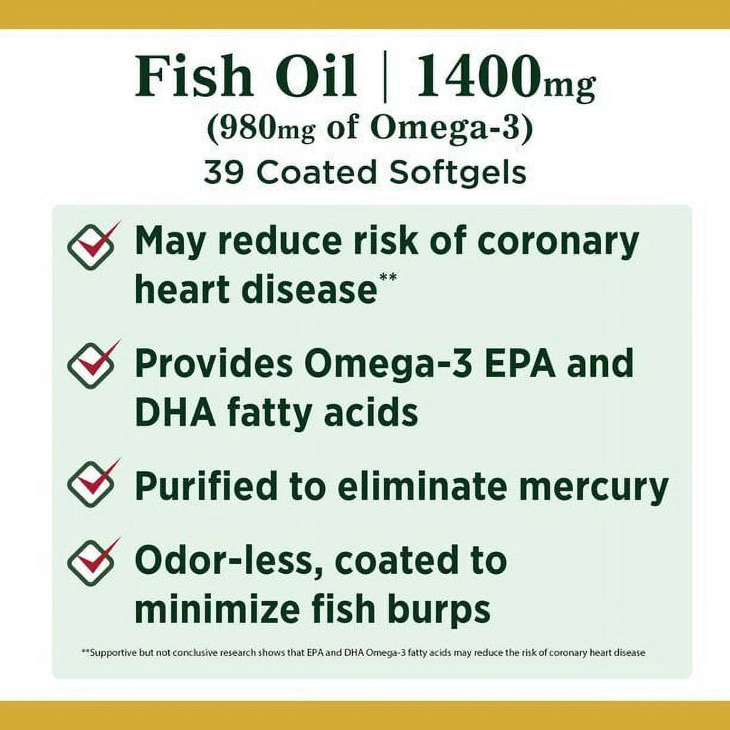 Fish Oil with Omega-3 Coated Softgels, 1400 mg, 39 Count K74548