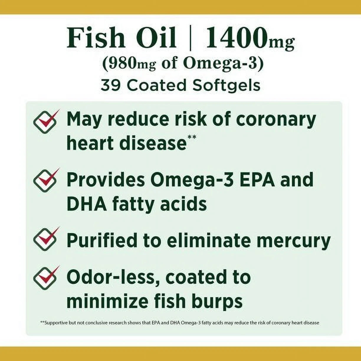 Fish Oil with Omega-3 Coated Softgels, 1400 mg, 39 Count K74548