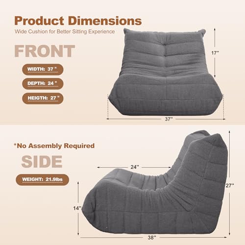 Bean Bag Chair for Adults with Memory Foam, Black Plush X409228