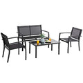 Patio Furniture Set with Glass Coffee Table, 4 Pieces, Black Q940