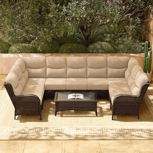 Outdoor Wicker Conversation Set with Cushions, 7 Pieces P4930