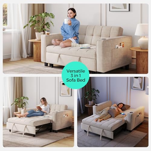 3-in-1 Convertible Sofa Bed with Charging Station, Green R3379