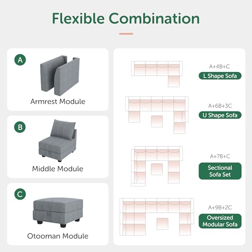 Modular Sectional Sofa with Storage, Grey Z479035