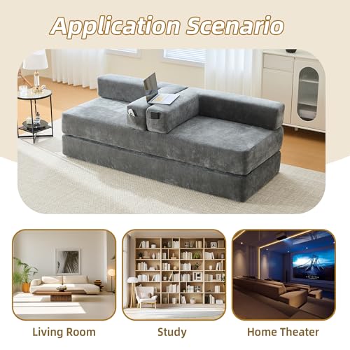 Corduroy Convertible Sleeper Sofa Bed with Pillow, Beige O72530